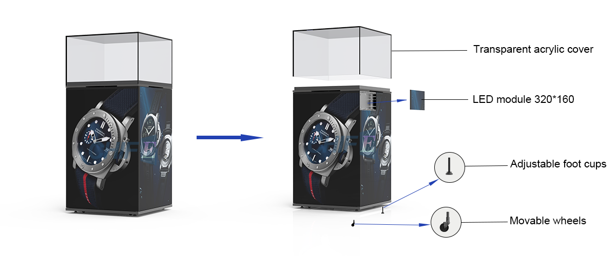 Four-sided LED display crystal display stand-03